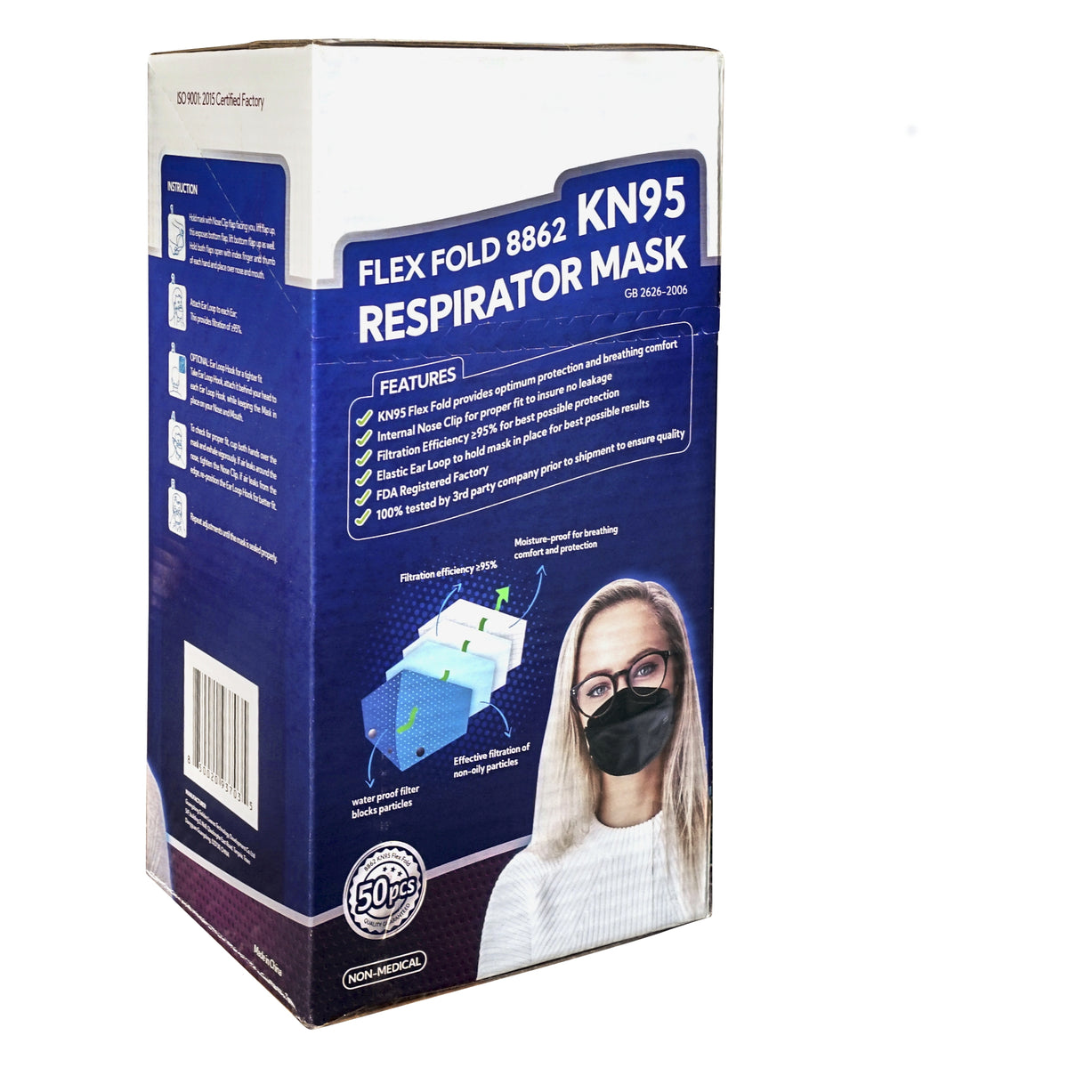Flex Fold KN95 Respirator Face Mask, Black, 50 ct - product image 1