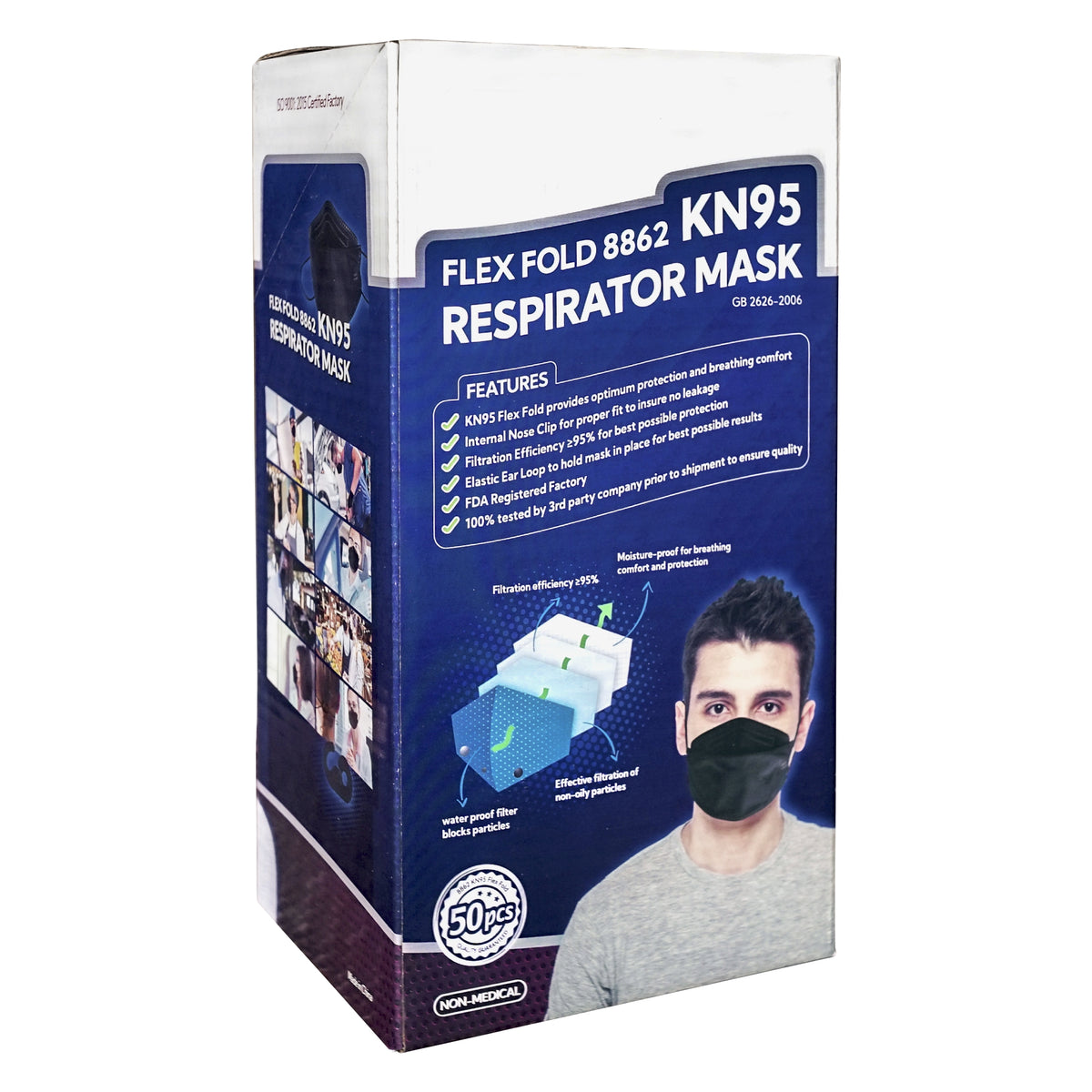 Flex Fold KN95 Respirator Face Mask, Black, 50 ct - product image 2