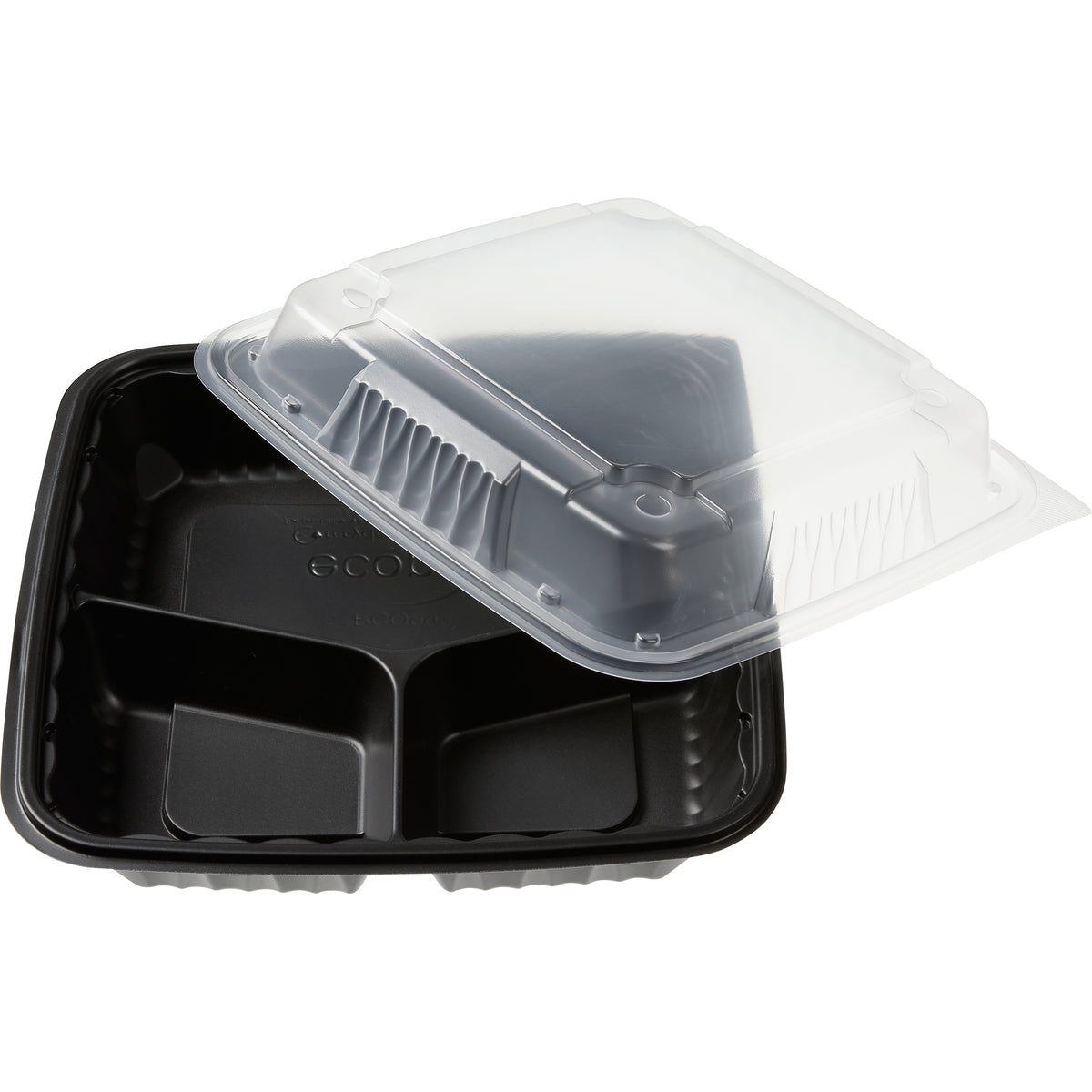 Ecopax 3 Compartment Tray with Lid, 9" x 9" x 3", Black, 150 ct - product image 1