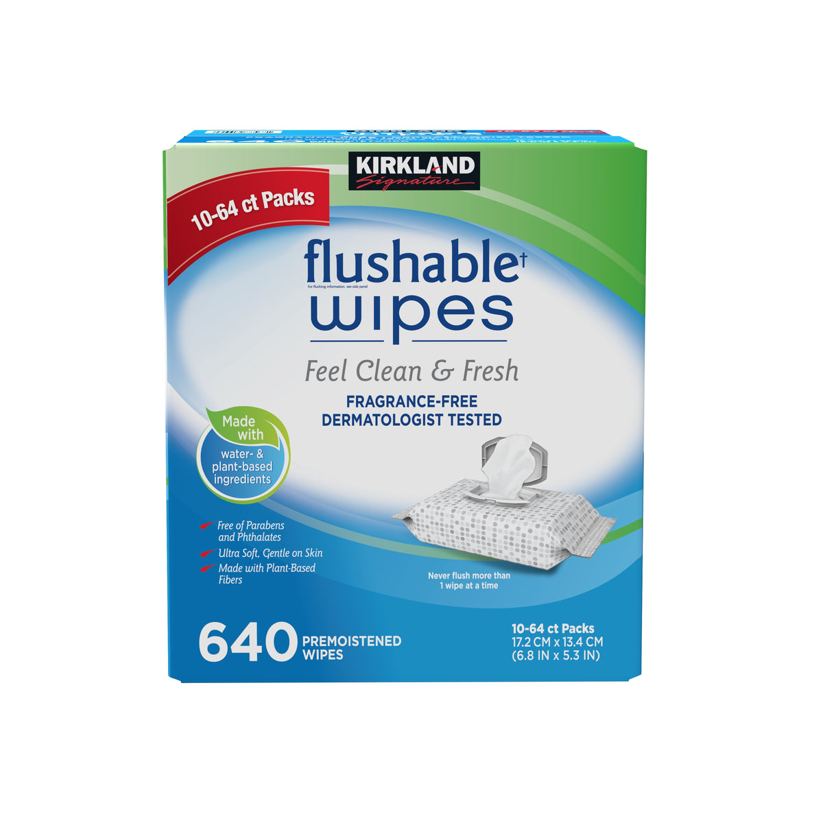Kirkland Signature Moist Flushable Wipes, Unscented, 640 ct - product image 1