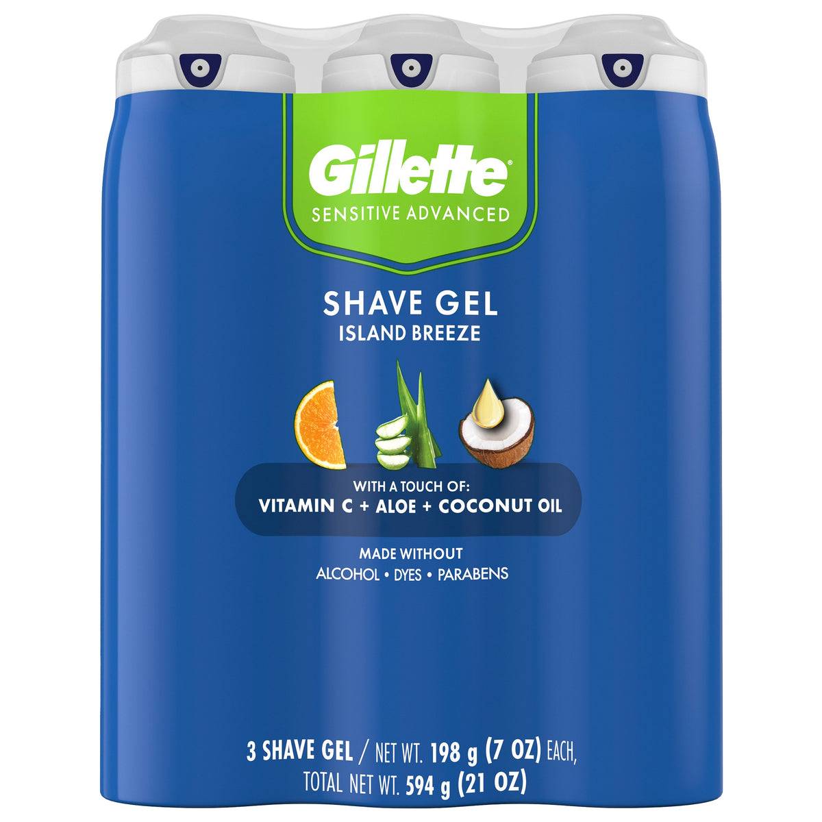 Gillette Sensitive Advanced Shave Gel, Island Breeze, 7 oz, 3 ct - product image 1