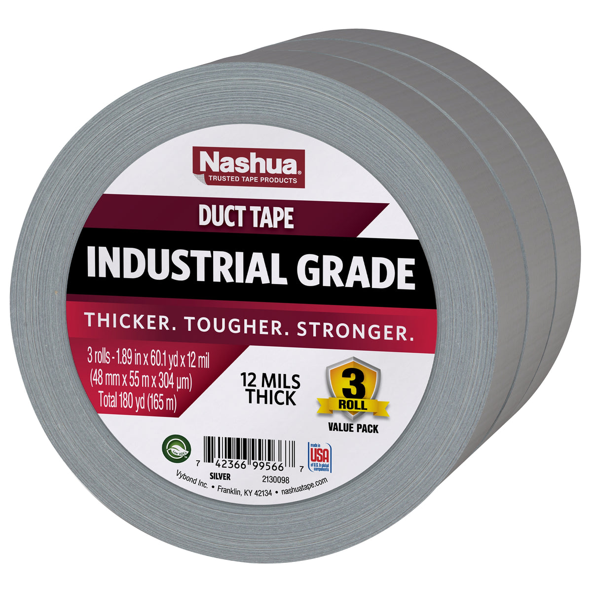 Nashua Industrial Grade Duct Tape, 1.89 in x 60.1 yd, Silver,  3 ct - product image 1