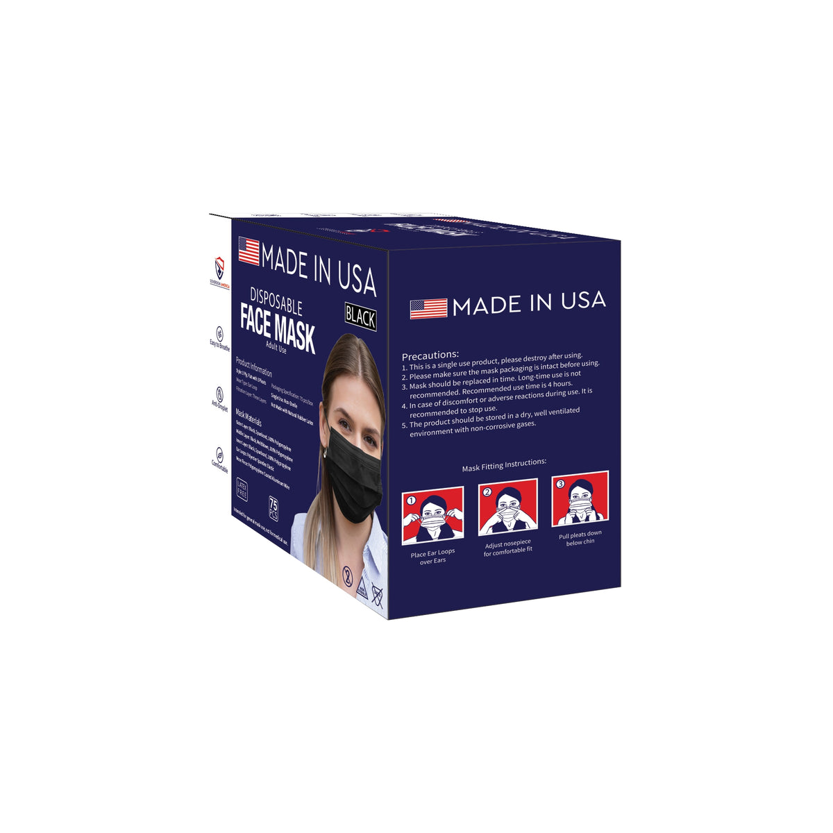 Sovereign America Disposable Face Mask, Adult Use, Black, 75 ct - product image 2