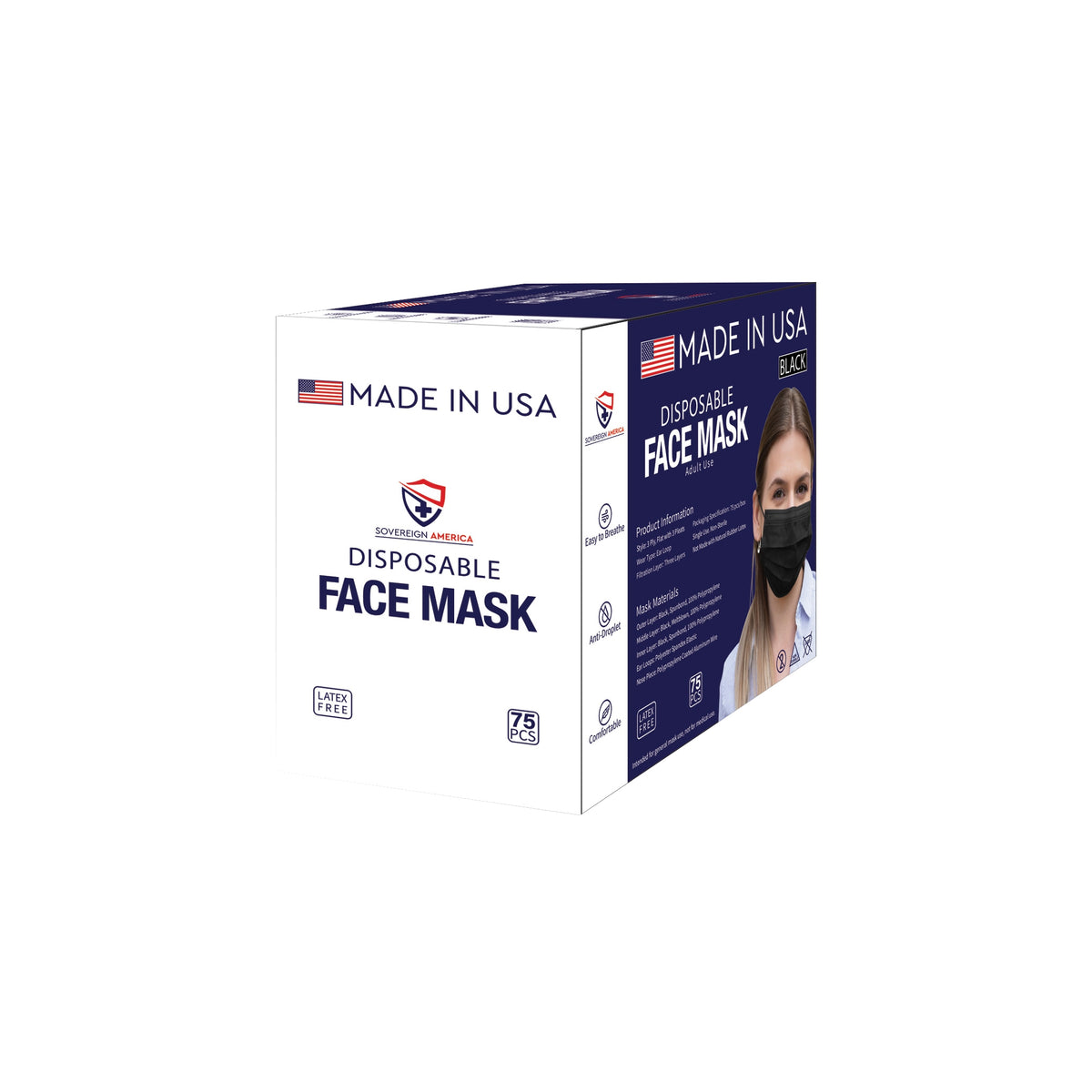 Sovereign America Disposable Face Mask, Adult Use, Black, 75 ct - product image 3