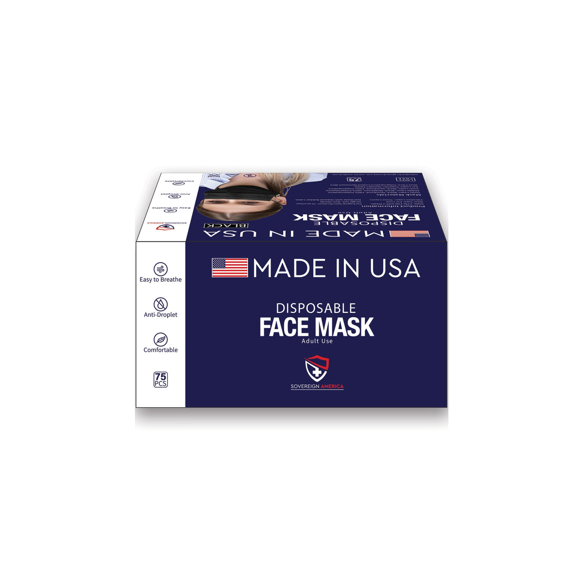 Sovereign America Disposable Face Mask, Adult Use, Black, 75 ct - product image 5