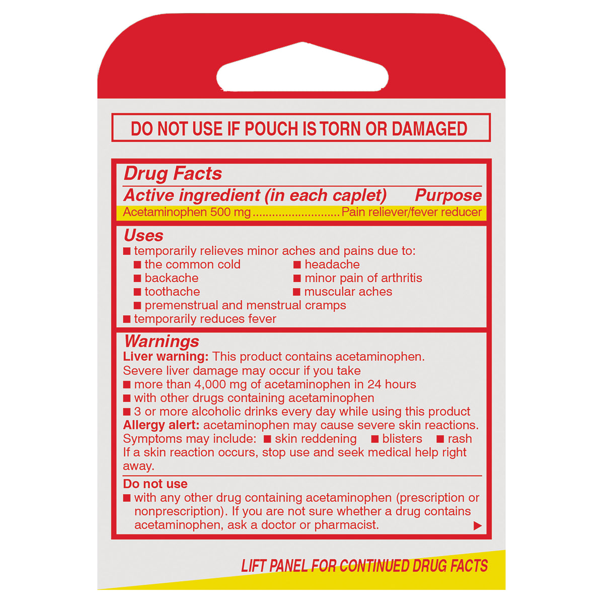 Tylenol Extra Strength Acetaminophen, 500mg, 3 Pouches of 2 Caplets, 6 Trial Packs - product image 10