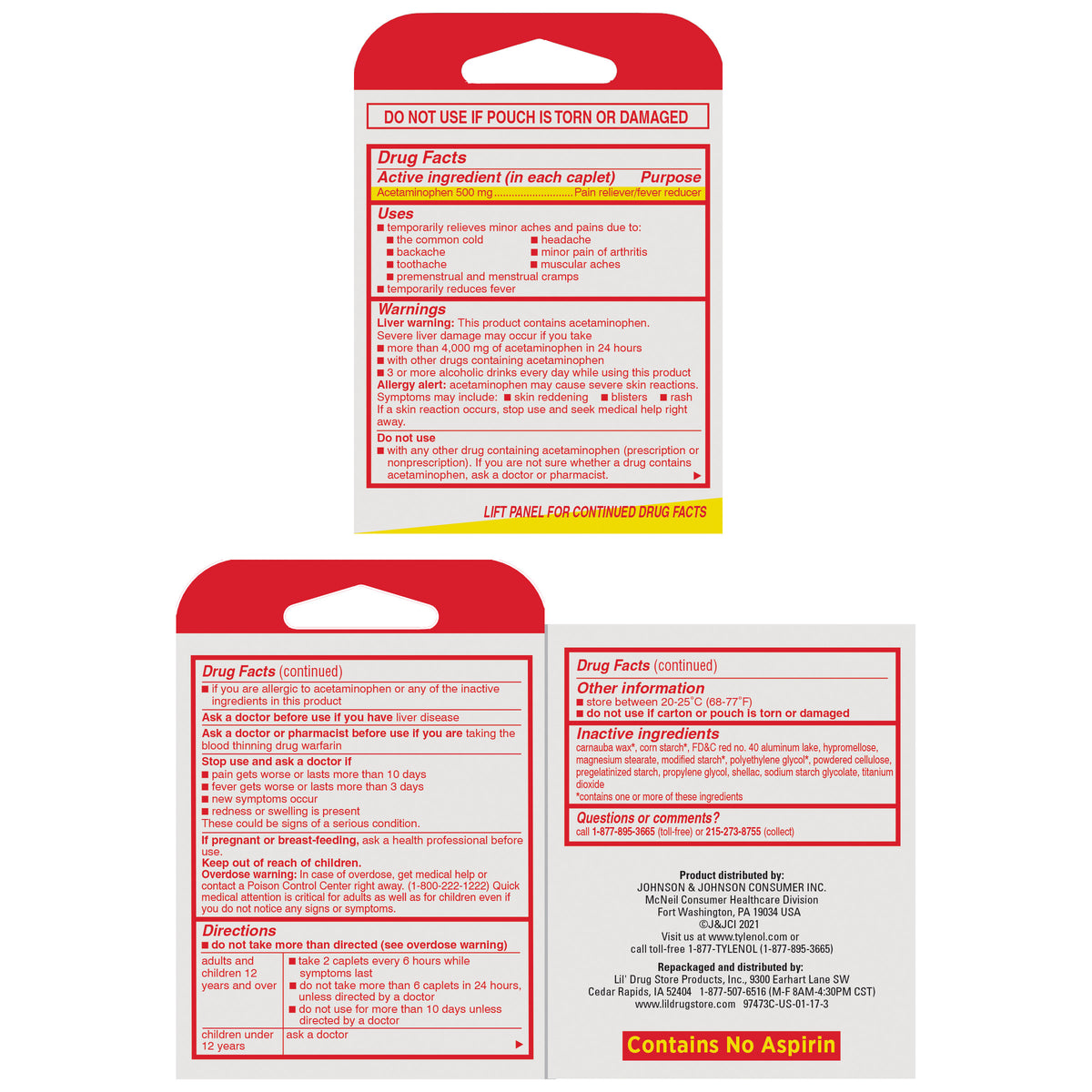 Tylenol Extra Strength Acetaminophen, 500mg, 3 Pouches of 2 Caplets, 6 Trial Packs - product image 9