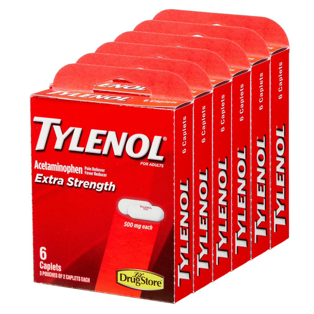 Tylenol Extra Strength Acetaminophen, 500mg, 3 Pouches of 2 Caplets, 6 Trial Packs - product image 1