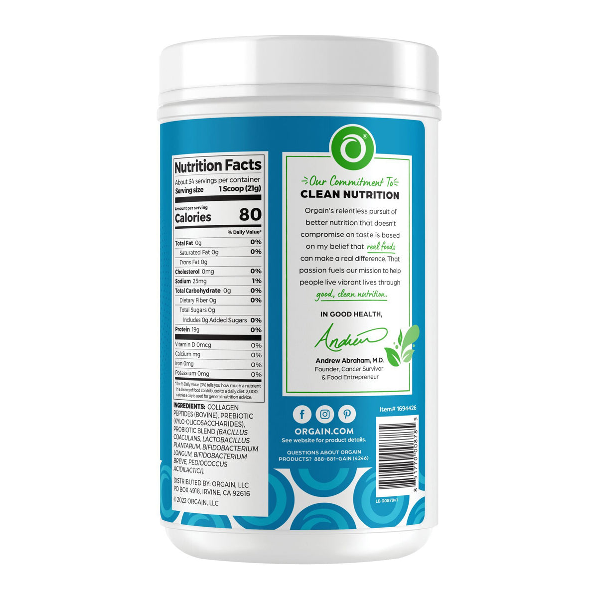 Orgain Collagen Peptides with Probiotics, Unflavored, 25.6 oz - product image 3