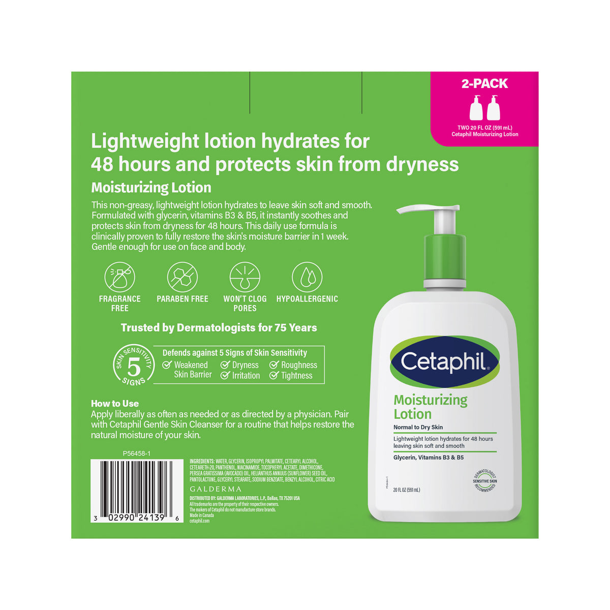 Cetaphil Moisturizing Lotion, Dry to Normal Sensitive Skin, 20 fl oz, 2 ct - product image 4
