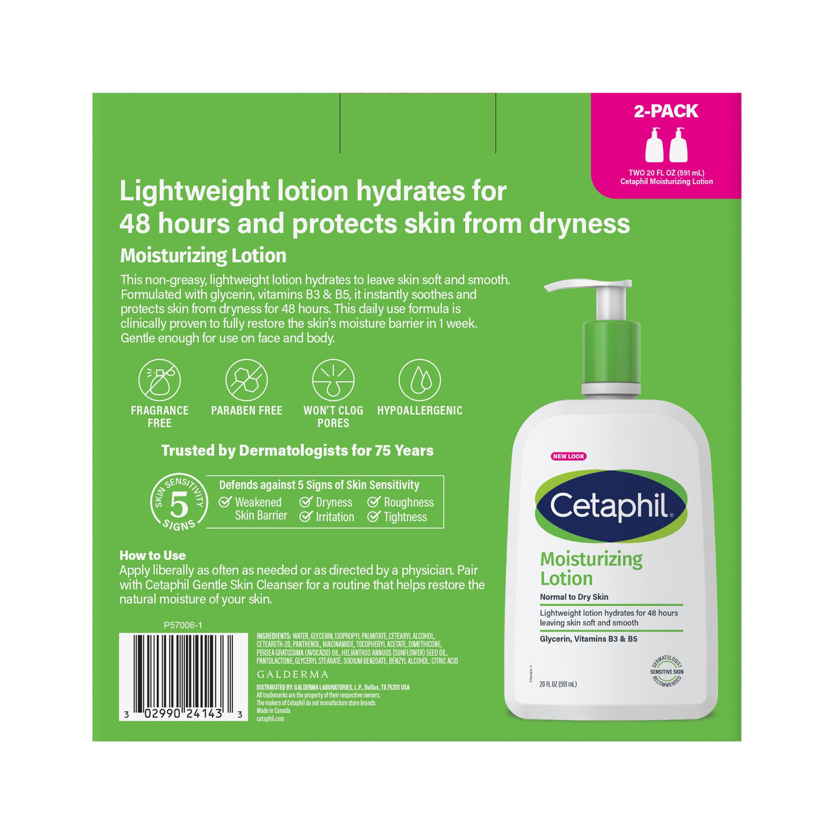 Cetaphil Moisturizing Lotion, Dry to Normal Sensitive Skin, 20 fl oz, 2 ct - product image 2
