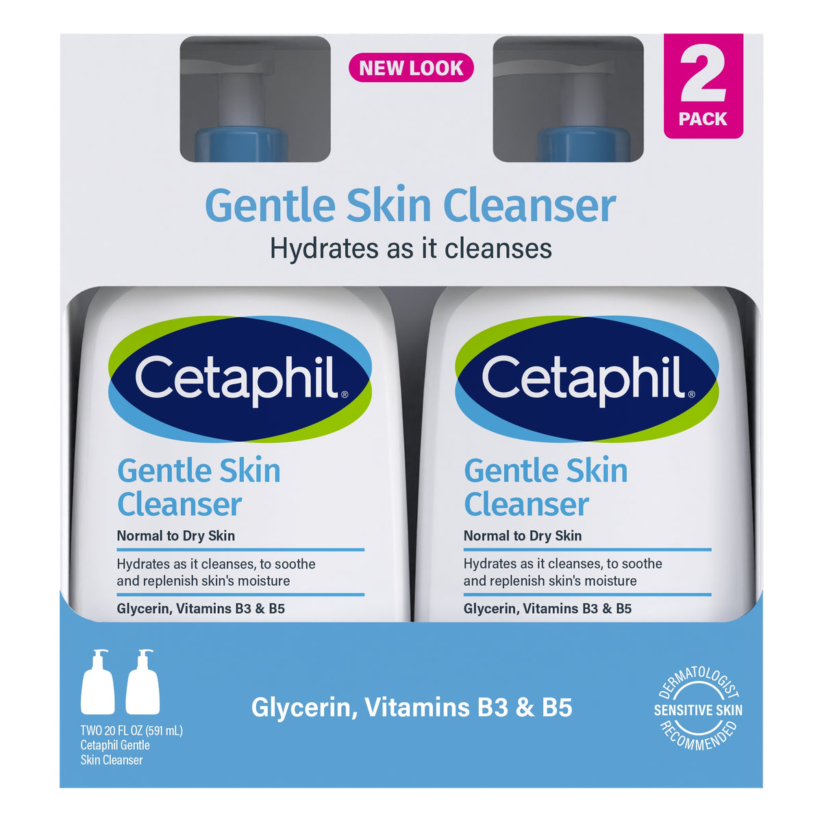 Cetaphil Gentle Skin Cleanser, Dry to Normal Sensitive Skin, 20 fl oz, 2 ct - product image 1