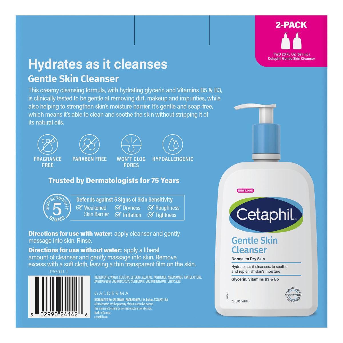 Cetaphil Gentle Skin Cleanser, Dry to Normal Sensitive Skin, 20 fl oz, 2 ct - product image 2