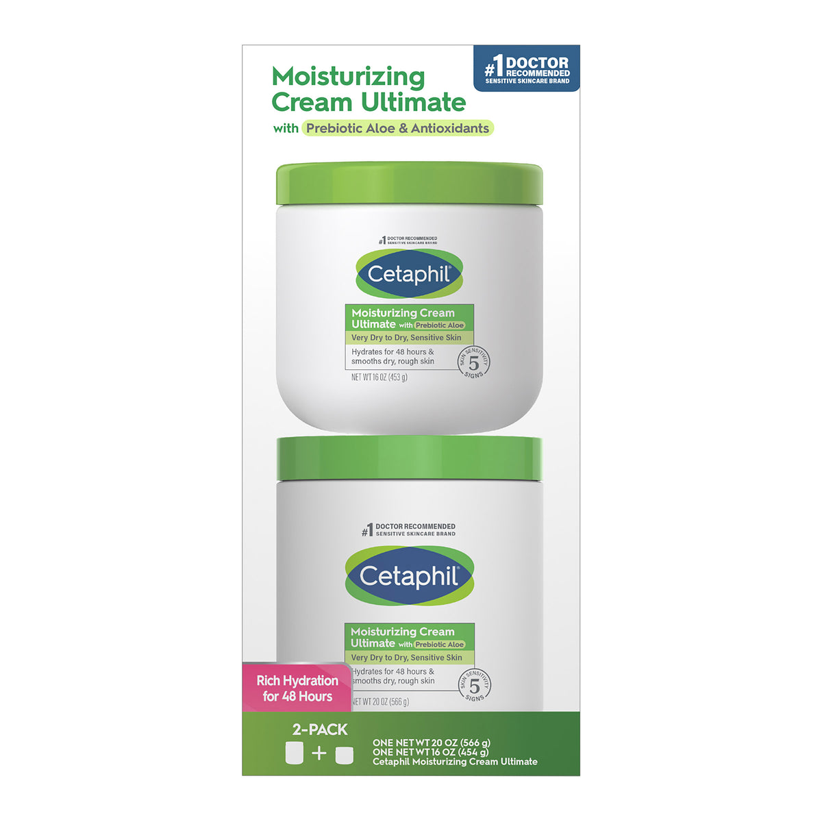 Cetaphil Moisturizing Cream Ultimate with Prebiotic Aloe, Very Dry to Dry Sensitive Skin, 20 oz + 16 oz - product image 6