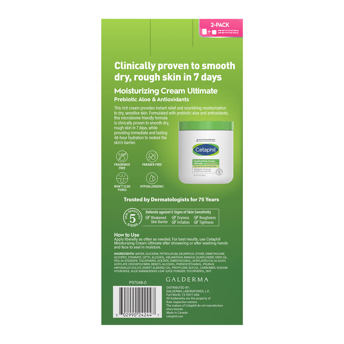 Cetaphil Moisturizing Cream Ultimate with Prebiotic Aloe, Very Dry to Dry Sensitive Skin, 20 oz + 16 oz - product image 5