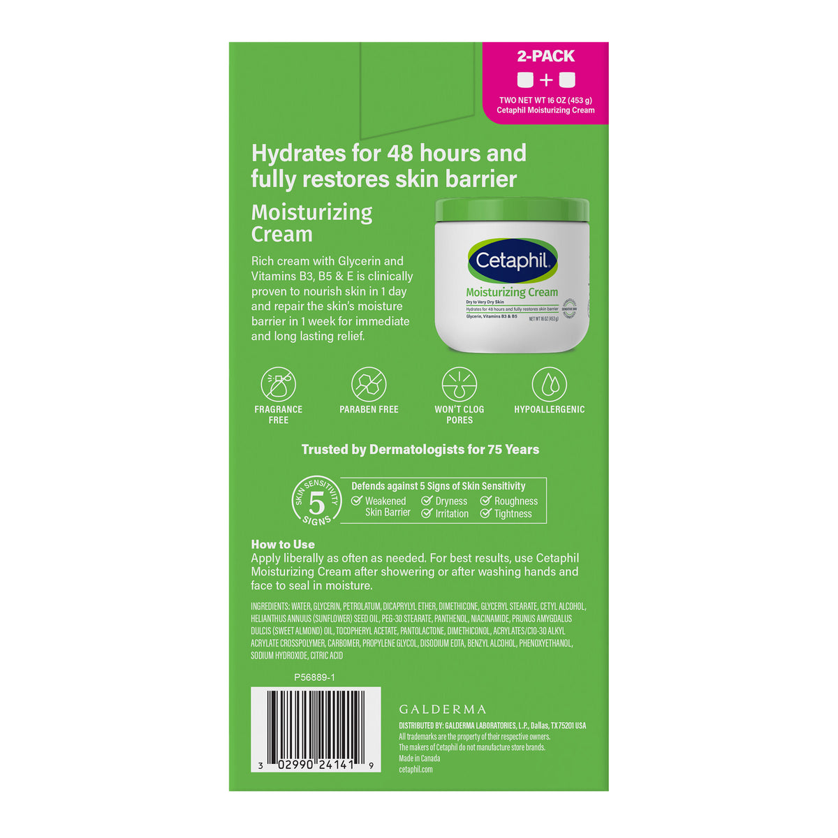 Cetaphil Moisturizing Cream Ultimate with Prebiotic Aloe, Very Dry to Dry Sensitive Skin, 20 oz + 16 oz - product image 3