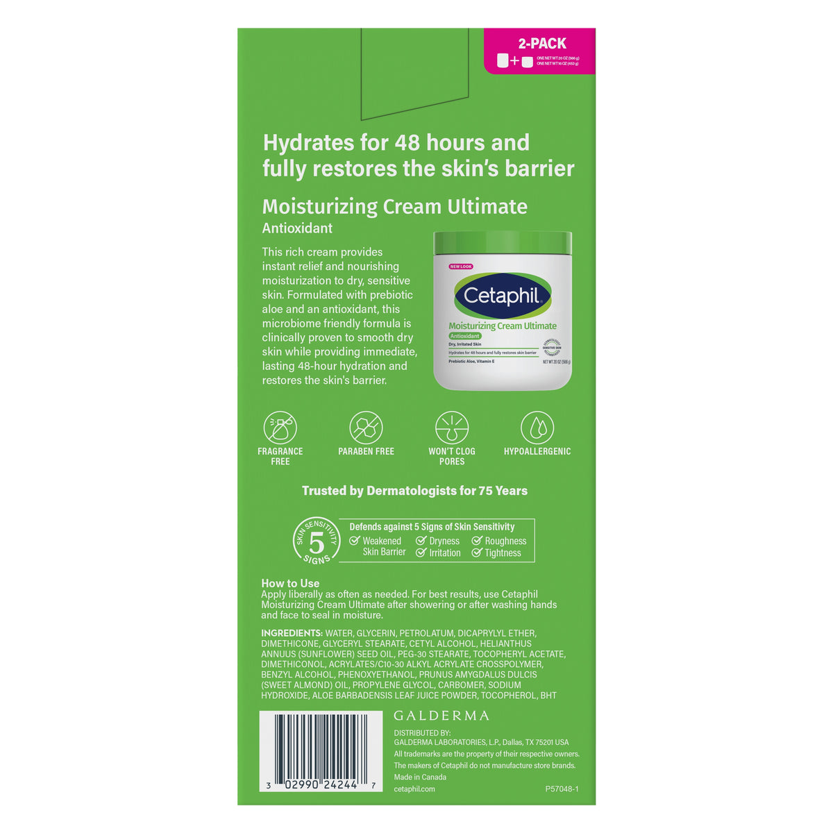 Cetaphil Moisturizing Cream Ultimate with Prebiotic Aloe, Very Dry to Dry Sensitive Skin, 20 oz + 16 oz - product image 2