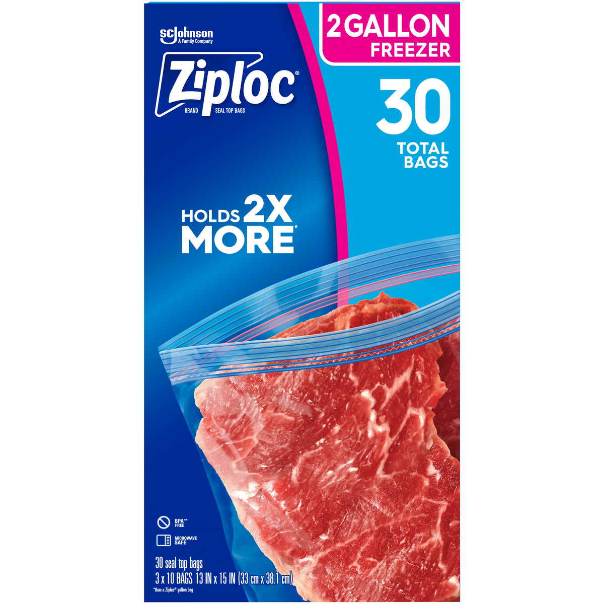 Ziploc Grip 'n Seal Freezer Bags, 2 Gallon, 30 ct - product image 2