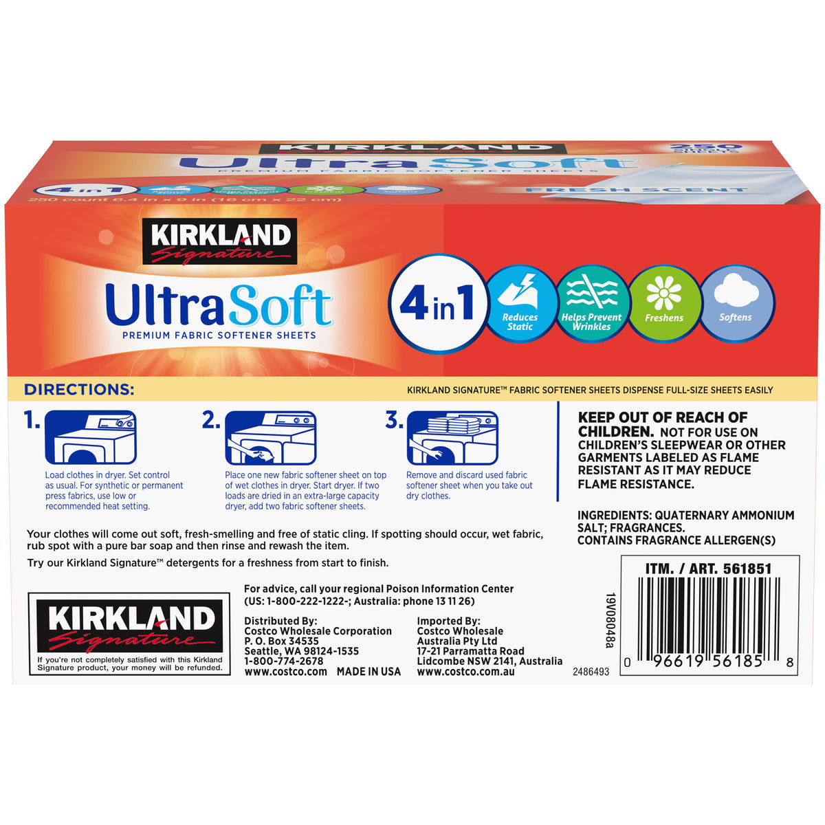 Kirkland Signature Fabric Softener Sheets, Premium Ultra Soft, Fresh Scent, 250 Sheets, 2 ct - product image 4