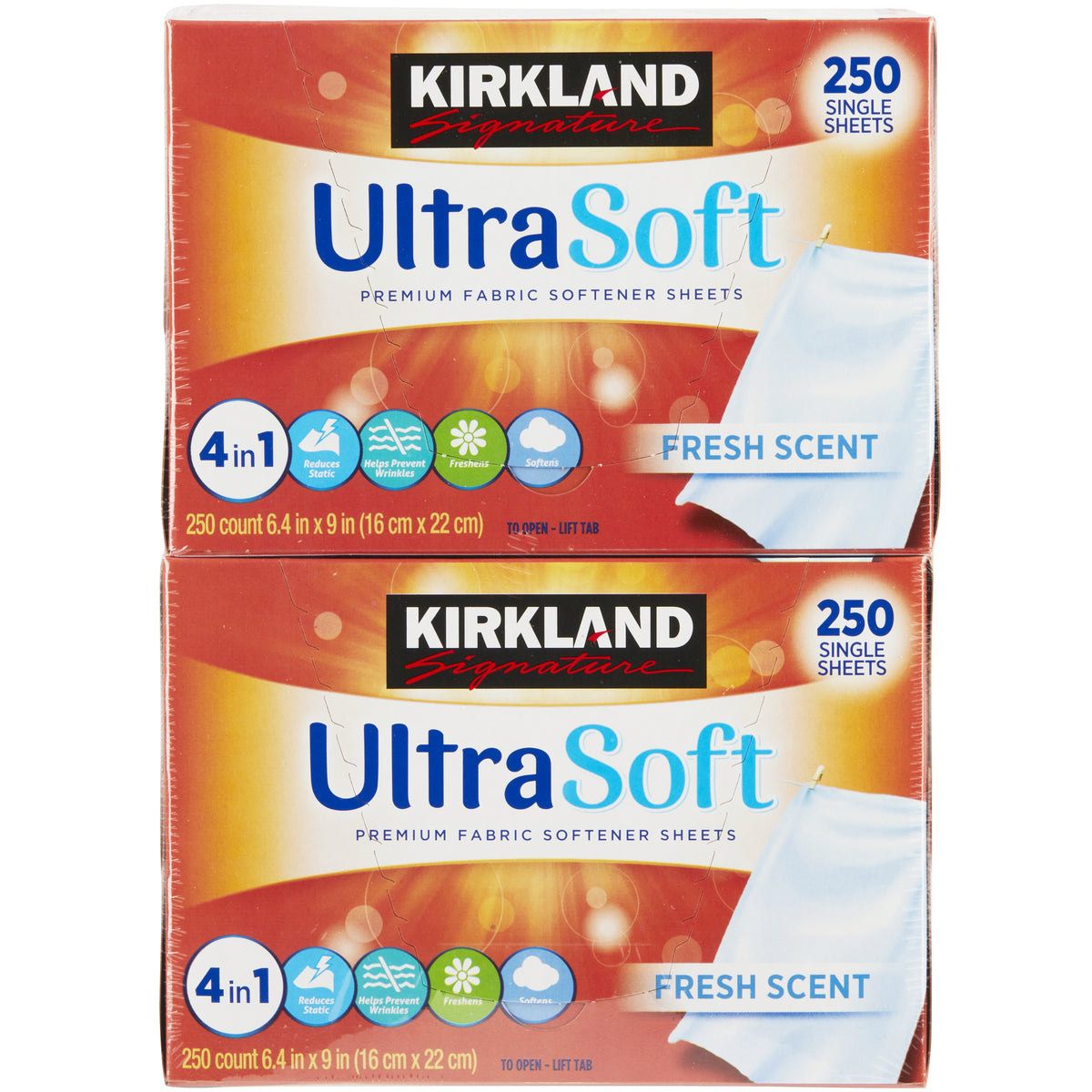 Kirkland Signature Fabric Softener Sheets, Premium Ultra Soft, Fresh Scent, 250 Sheets, 2 ct - product image 1