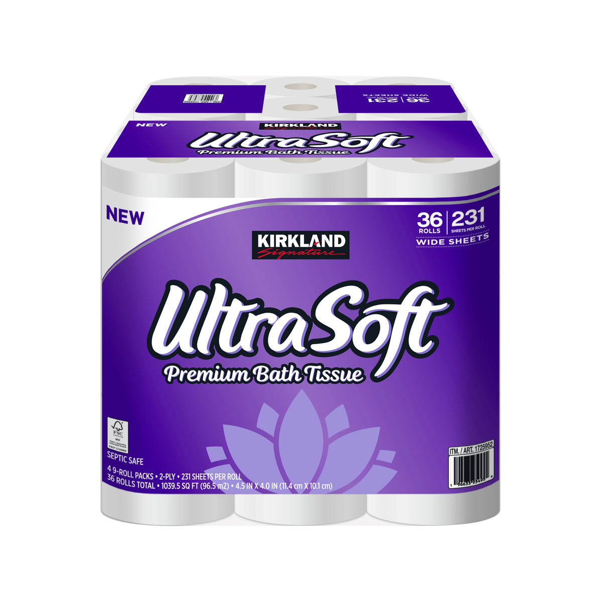 Kirkland Signature UltraSoft Premium Bath Tissue, 2-Ply, 4.5" x 4.0", 231 Sheets, 36 ct - product image 1