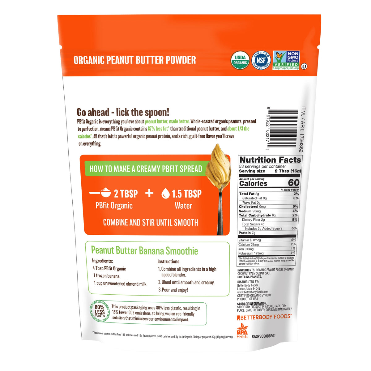 PBfit Organic Peanut Butter Powder, 30 oz - product image 2