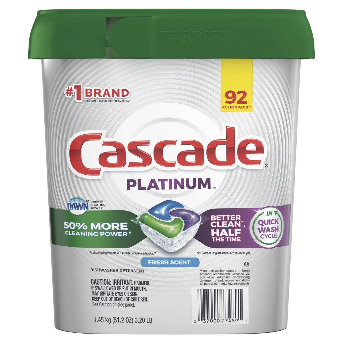 Cascade Platinum Fresh Scent92ActionPacs,51.2oz original package