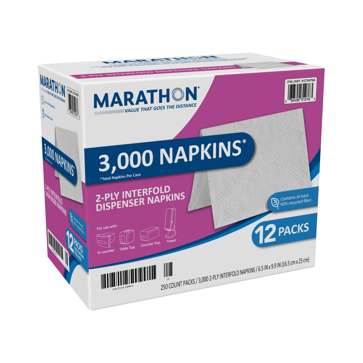 Marathon Interfold Dispenser Napkins, 2-Ply, White, 3000 ct - product image 13