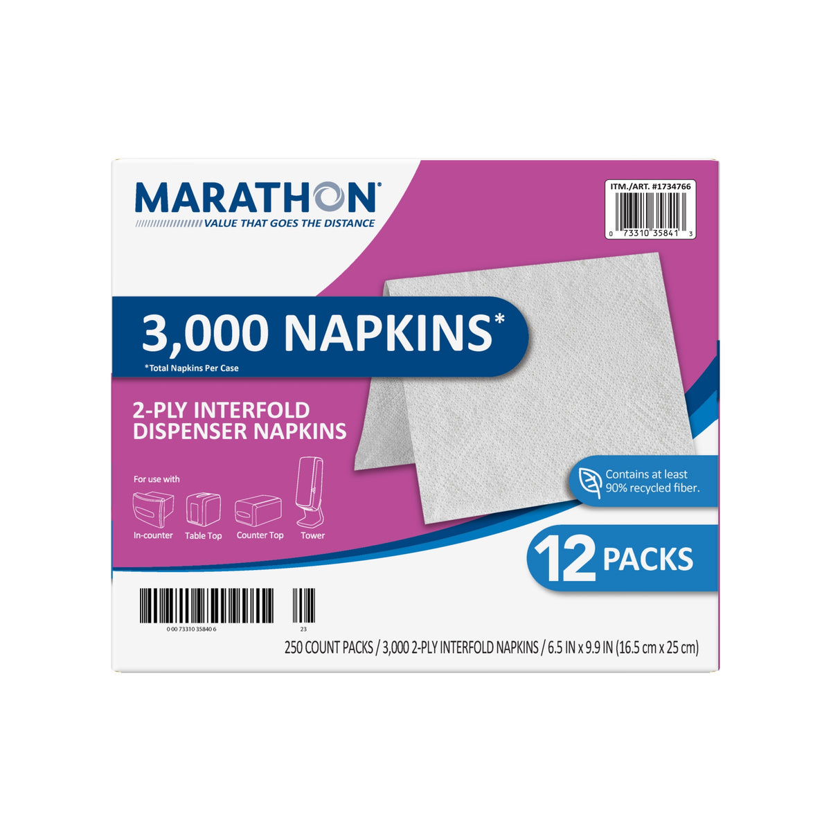 Marathon Interfold Dispenser Napkins, 2-Ply, White, 3000 ct - product image 4