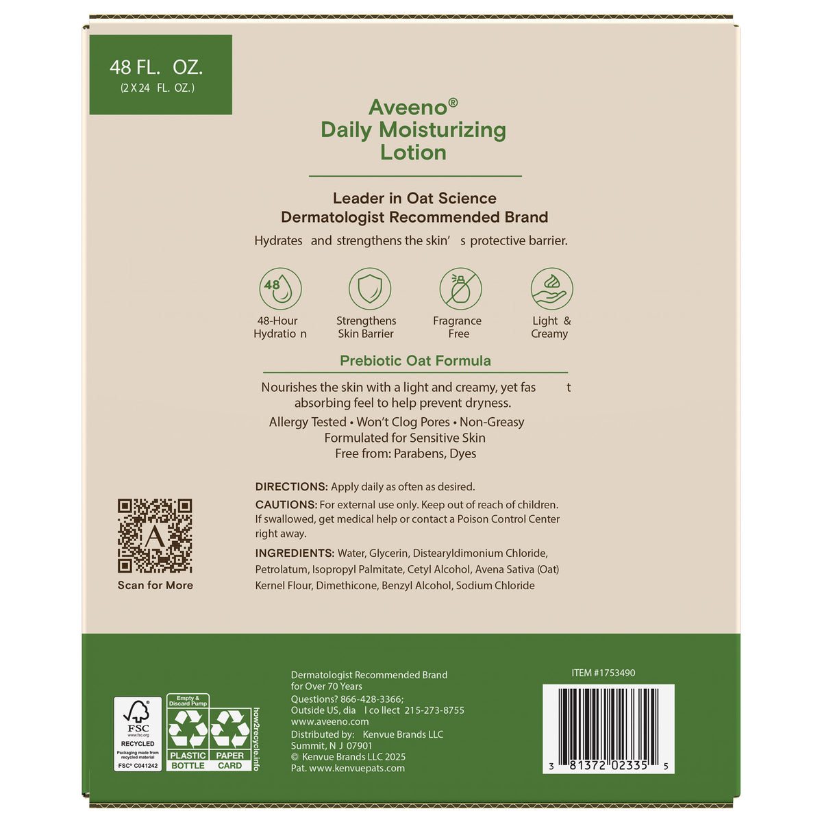 Aveeno Daily Moisturizing Body Lotion, Fragrance Free, 24 fl oz, 2 ct - product image 3