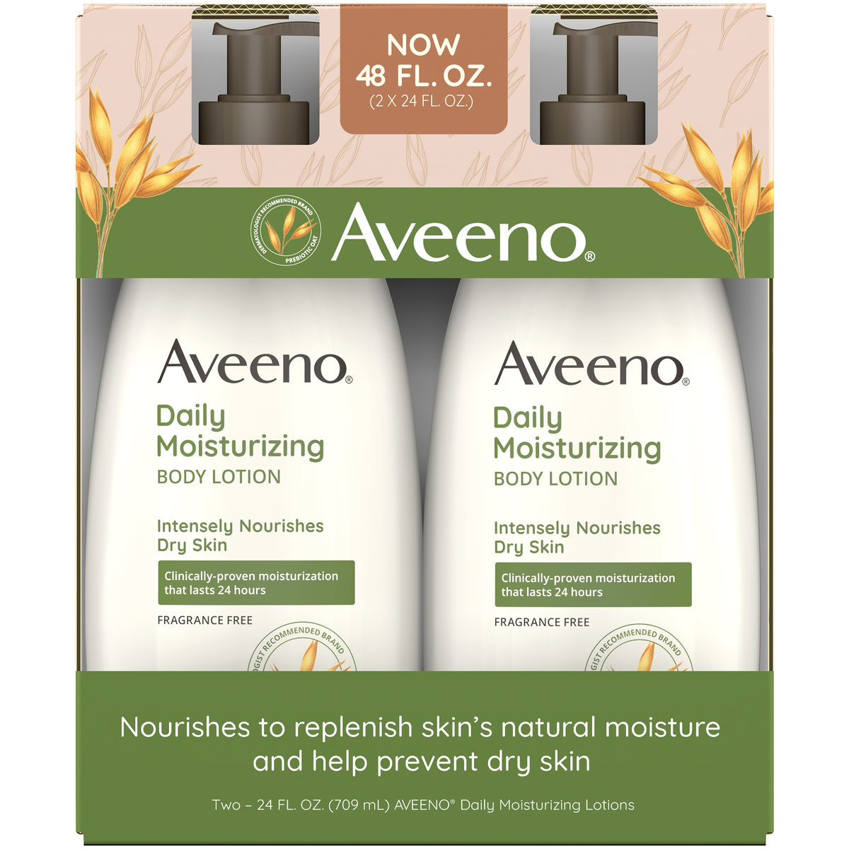Aveeno Daily Moisturizing Body Lotion, Fragrance Free, 24 fl oz, 2 ct - product image 1