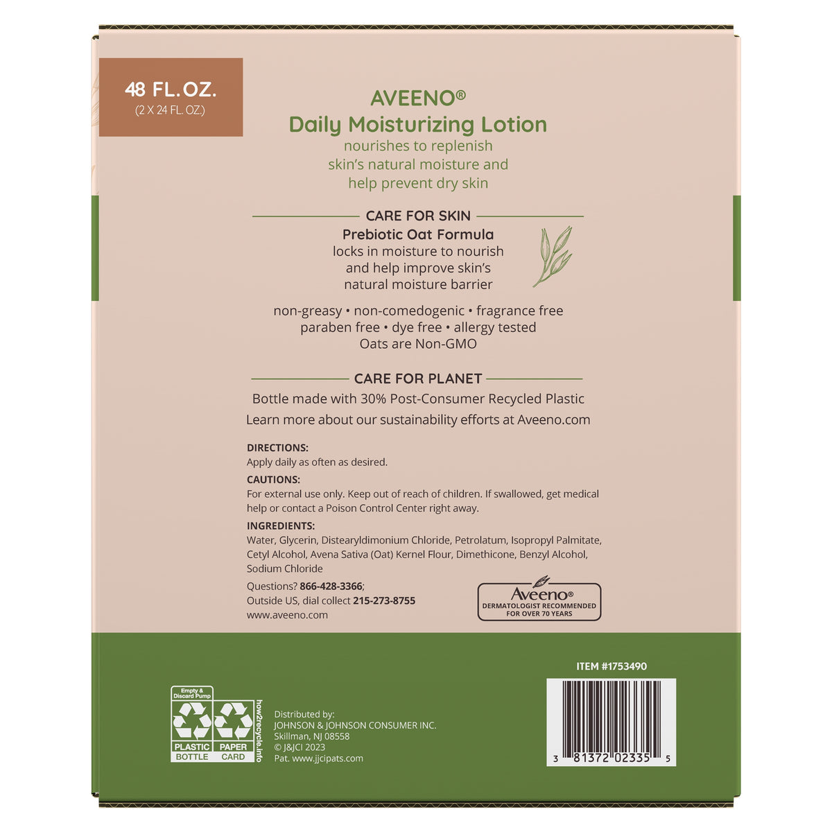 Aveeno Daily Moisturizing Body Lotion, Fragrance Free, 24 fl oz, 2 ct - product image 2