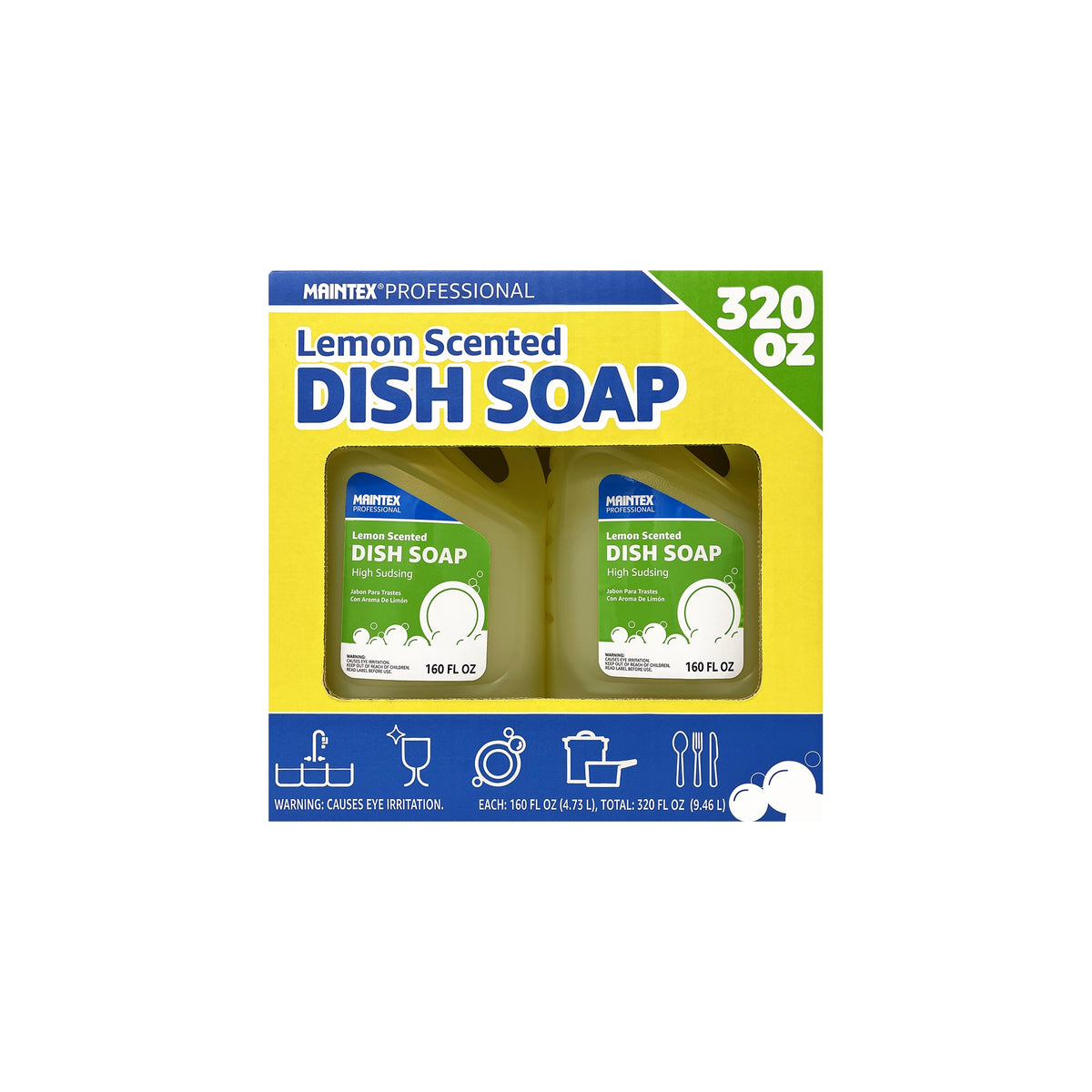 Maintex Professional High Sudsing Liquid Dish Soap, Lemon Scent, 160 fl oz, 2 ct - product image 1