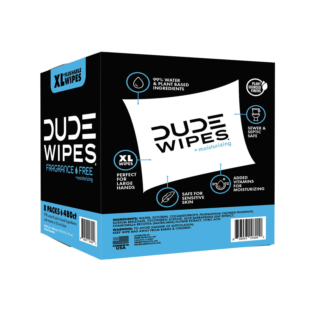 DUDE Wipes XL Flushable Wipes, Fragrance Free + Moisturizing, 480 ct - product image 7