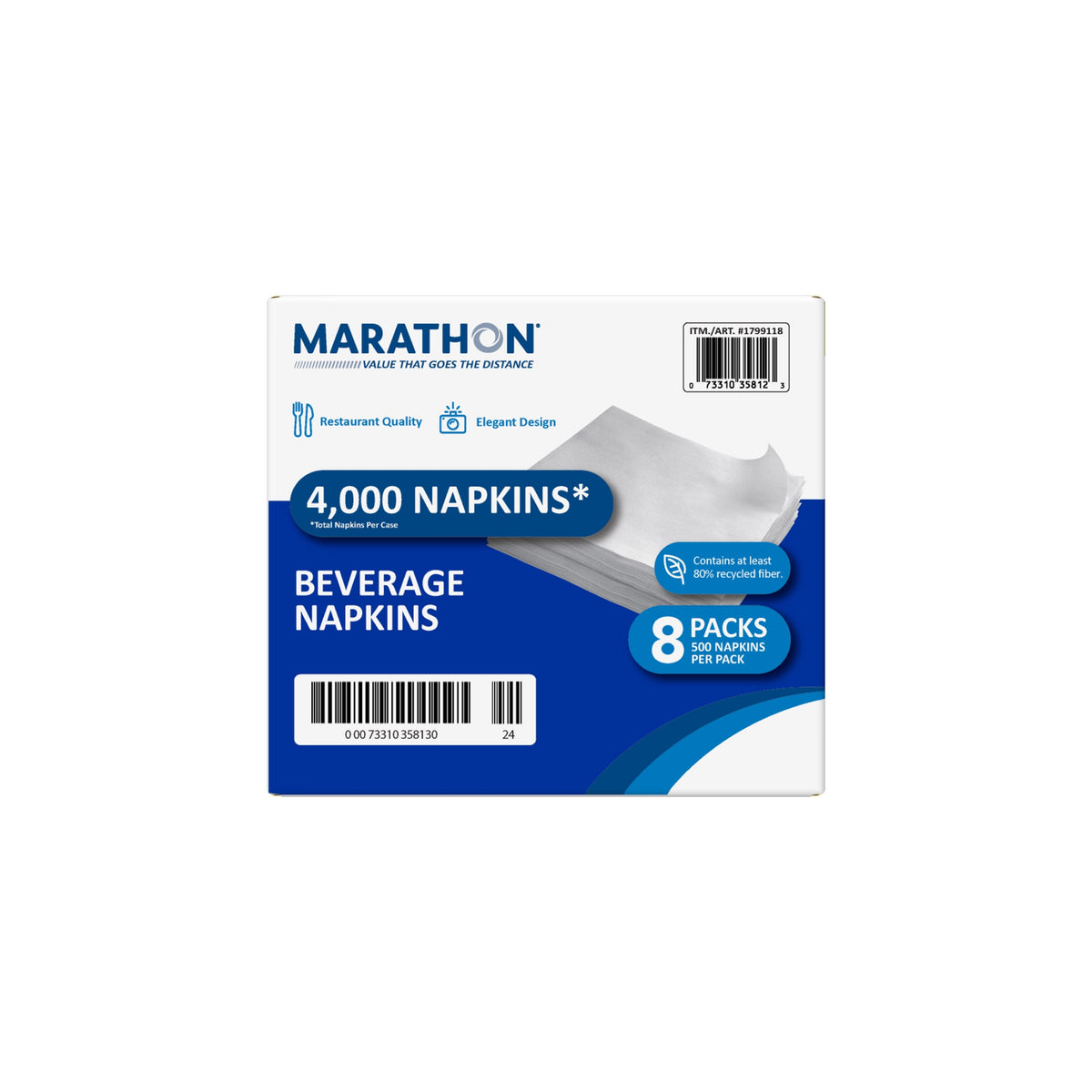 Marathon Beverage Napkins, 1-Ply, White, 4000 ct - product image 5