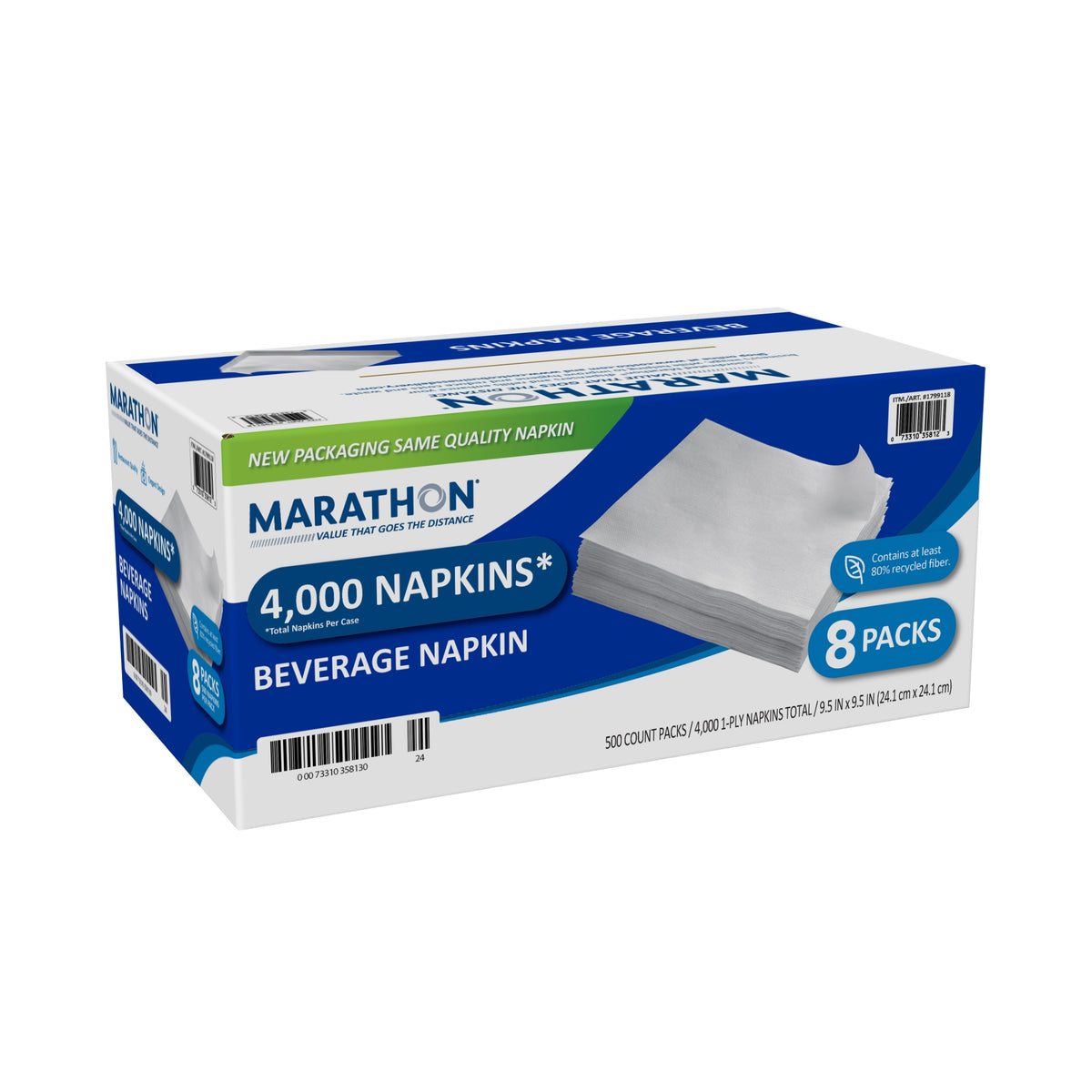 Marathon Beverage Napkins, 1-Ply, White, 4000 ct - product image 2