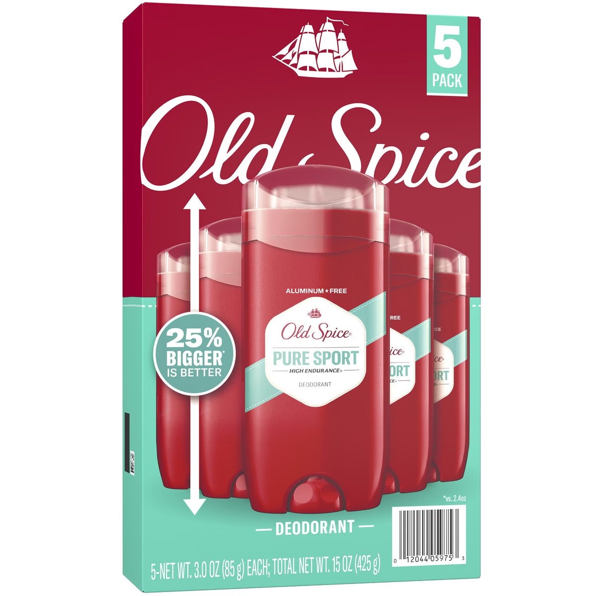 Old Spice High Endurance Deodorant, Pure Sport, 3 oz, 5 ct - image 1