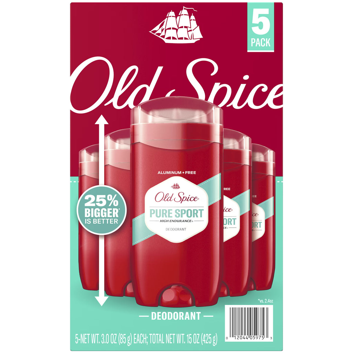 Old Spice High Endurance Deodorant, Pure Sport, 3 oz, 5 ct - image 2