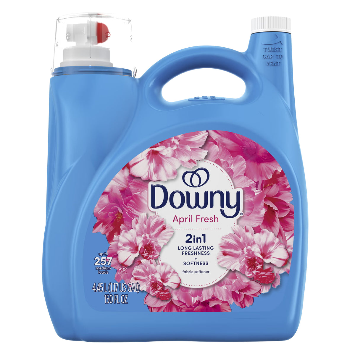Downy 2-in-1 Liquid Fabric Softener, HE Compatible, April Fresh Scent, 257 Loads, 150 fl oz - image 1