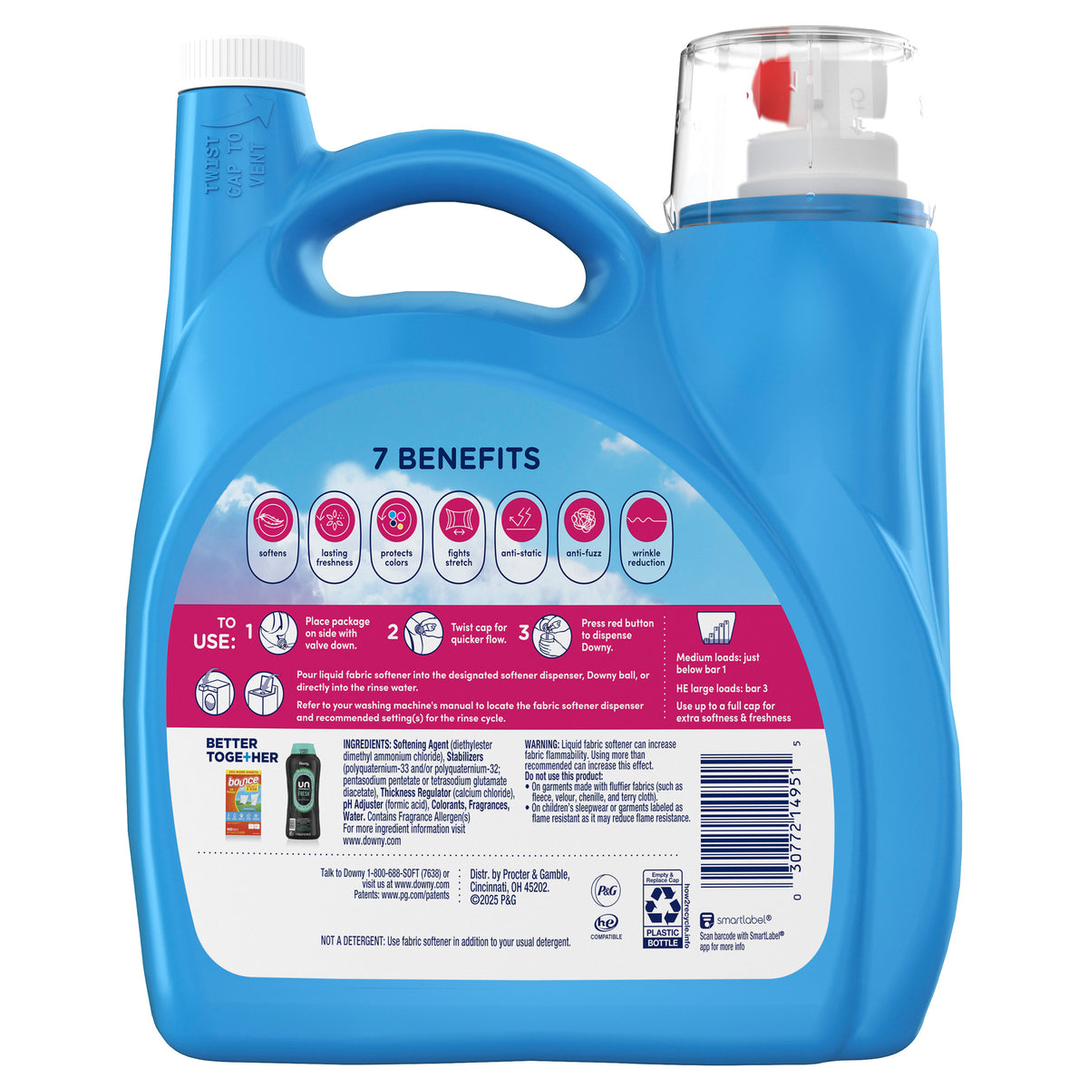Downy 2-in-1 Liquid Fabric Softener, HE Compatible, April Fresh Scent, 257 Loads, 150 fl oz - product image 4