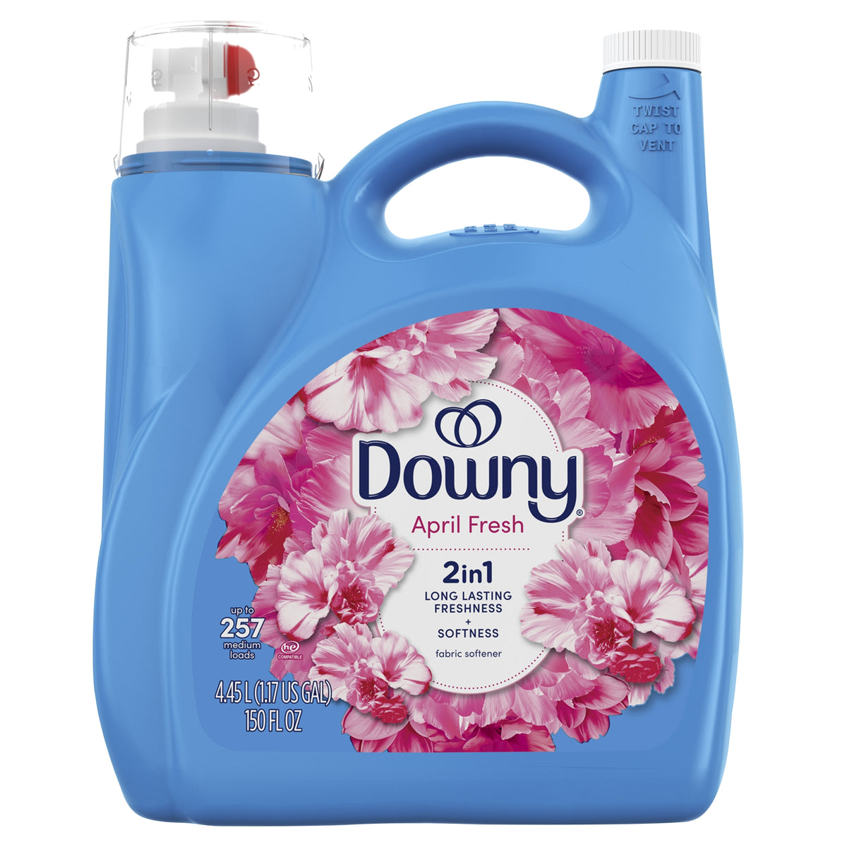 Downy 2-in-1 Liquid Fabric Softener, HE Compatible, April Fresh Scent, 257 Loads, 150 fl oz - product image 1