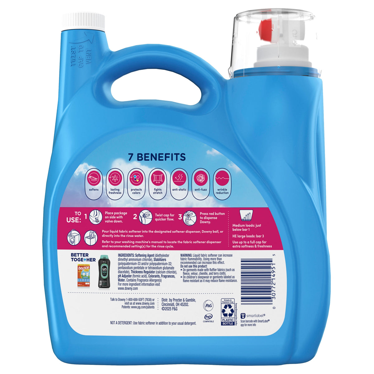 Downy 2-in-1 Liquid Fabric Softener, HE Compatible, April Fresh Scent, 257 Loads, 150 fl oz - product image 2