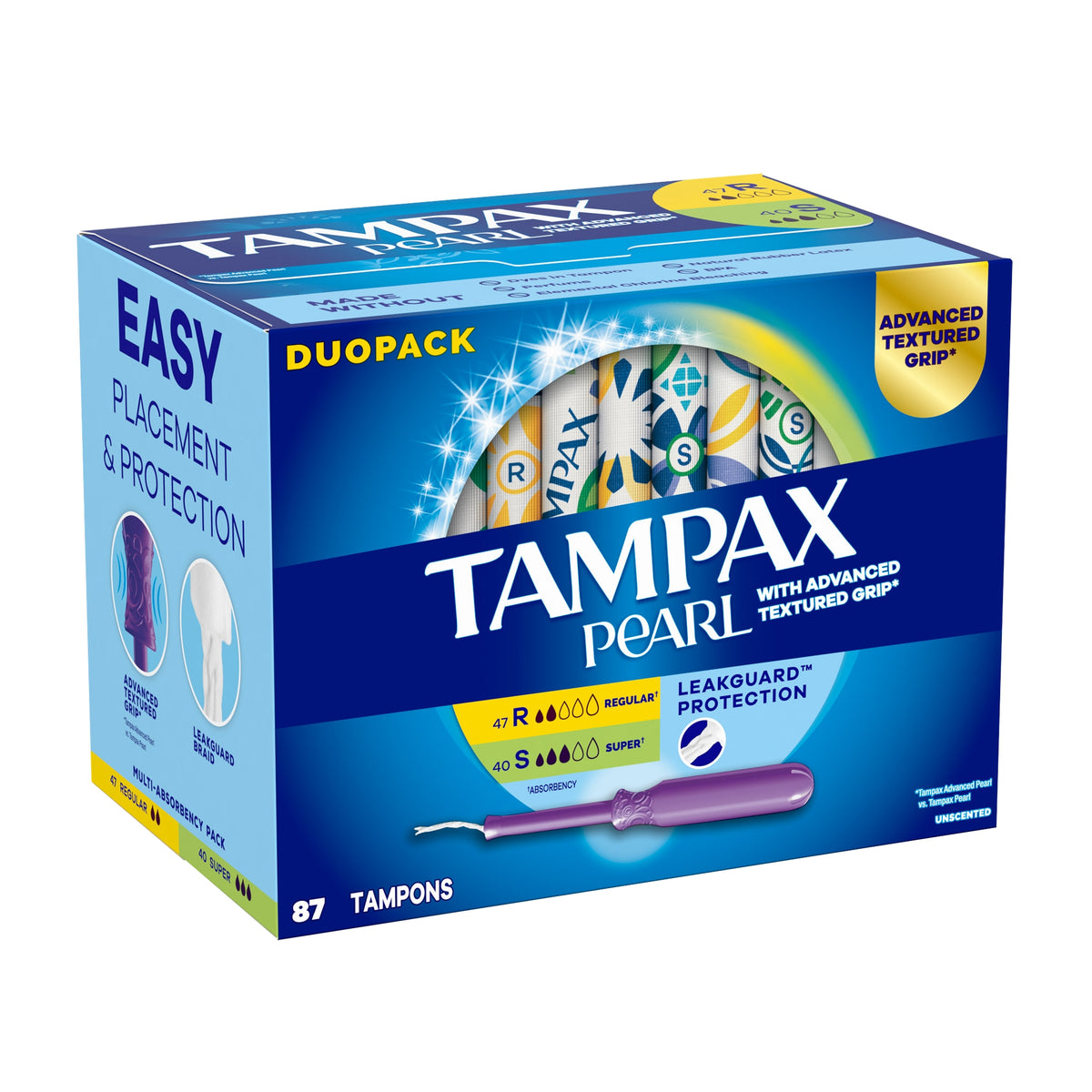 Tampax Pearl Tampons, Regular and Super Duo-Pack, 87 ct - product image 1