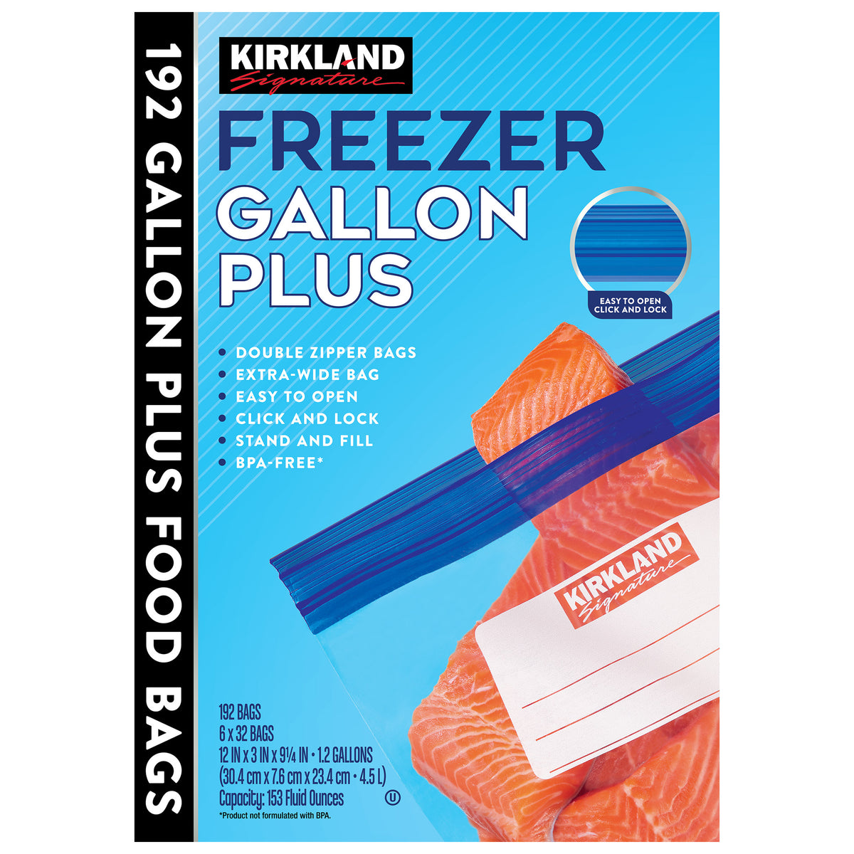 Kirkland Signature Freezer Gallon Plus Bags, Double Zipper, 192 ct - product image 4