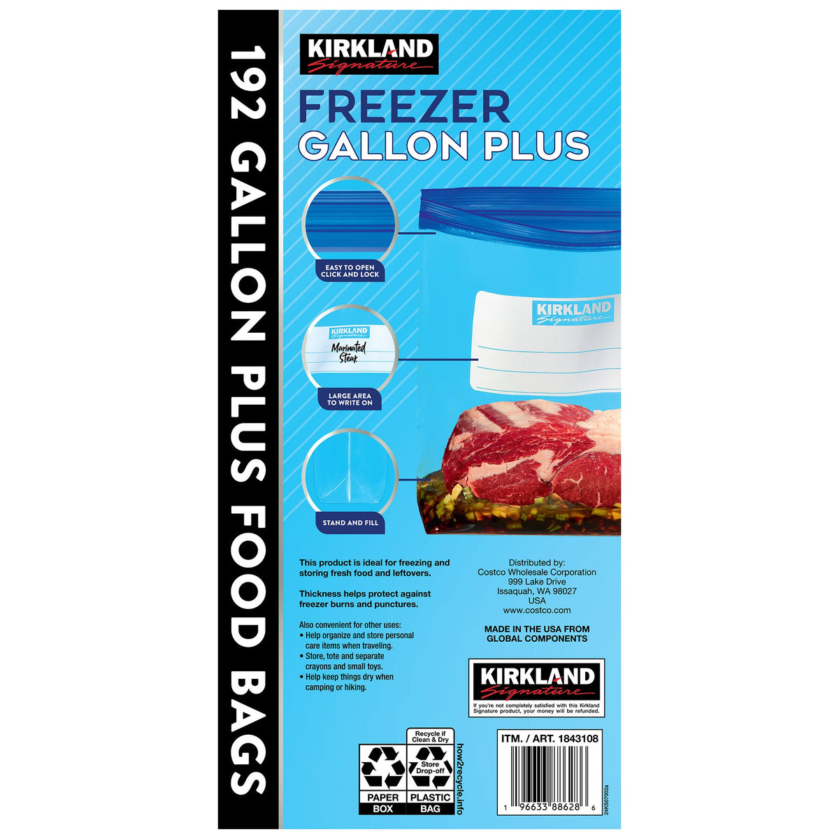 Kirkland Signature Freezer Gallon Plus Bags, Double Zipper, 192 ct - product image 5