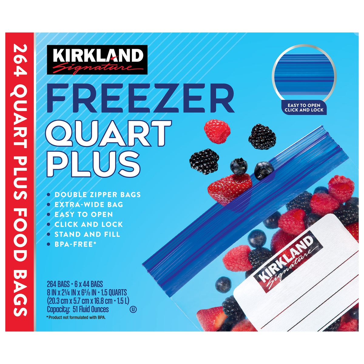 Kirkland Signature Freezer Quart Plus Bags, Double Zipper, 264 ct - product image 4