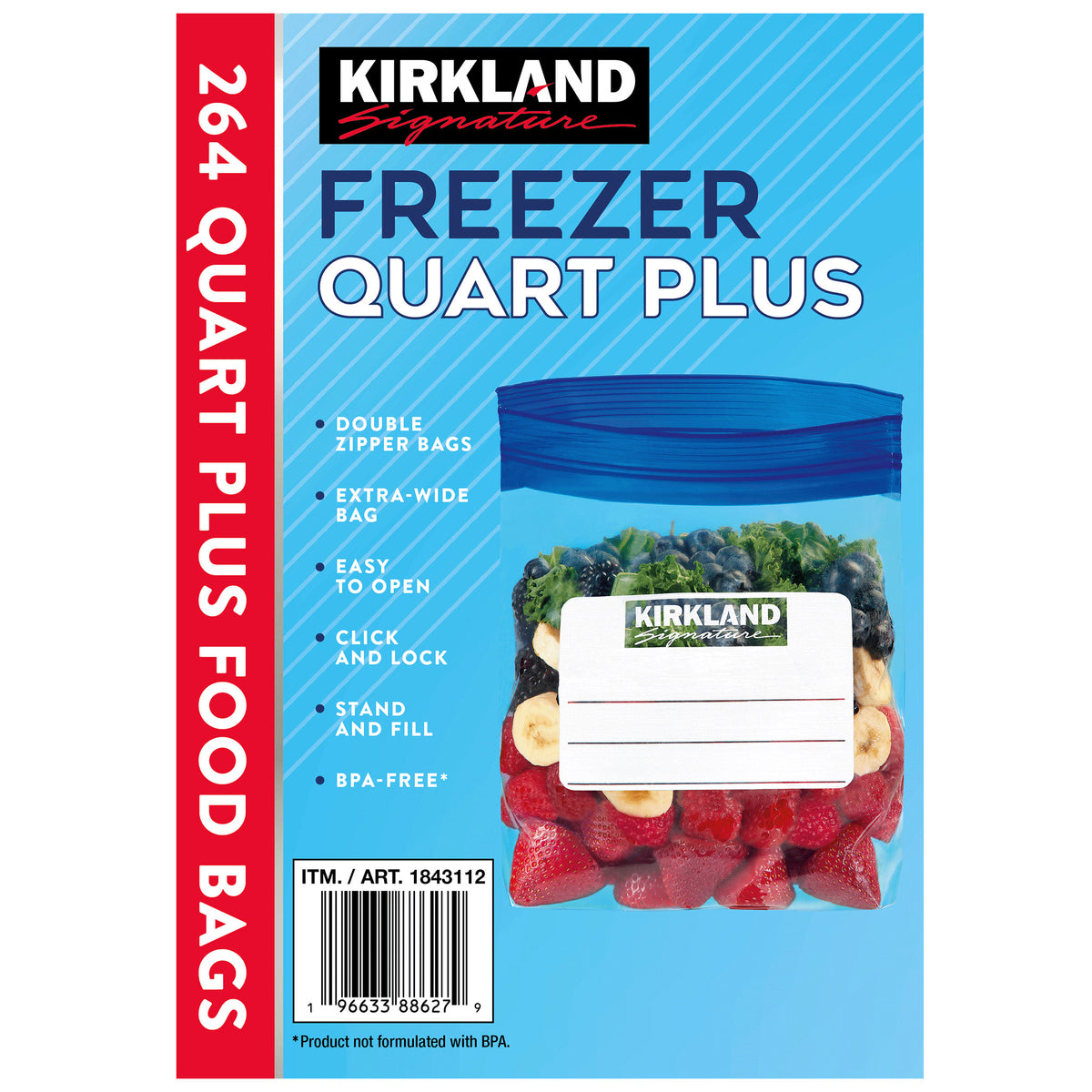 Kirkland Signature Freezer Quart Plus Bags, Double Zipper, 264 ct - product image 3