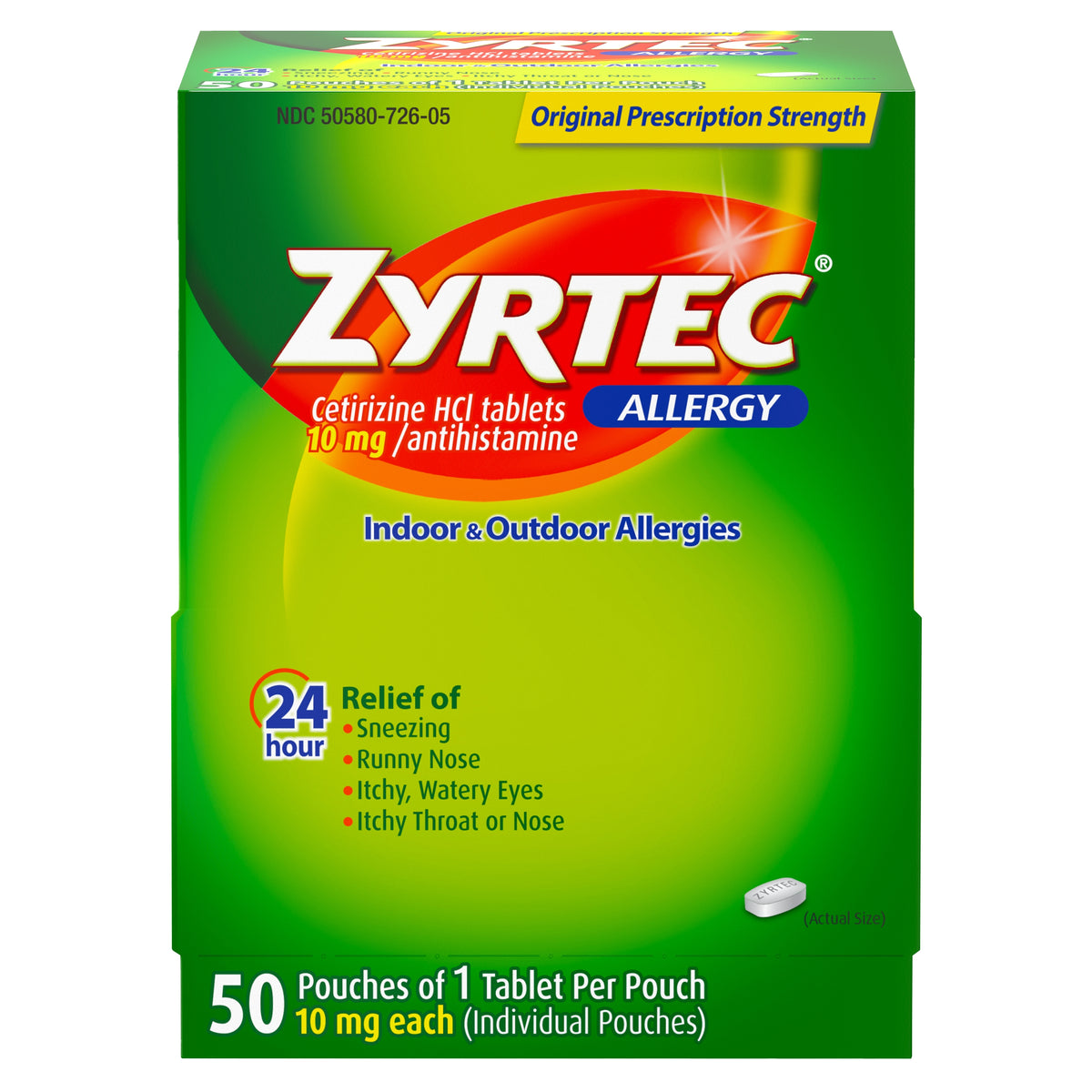 ZYRTEC Allergy Antihistamine Cetirizine HCI, Indoor & Outdoor, 10 mg, 50 Tablets - product image 1