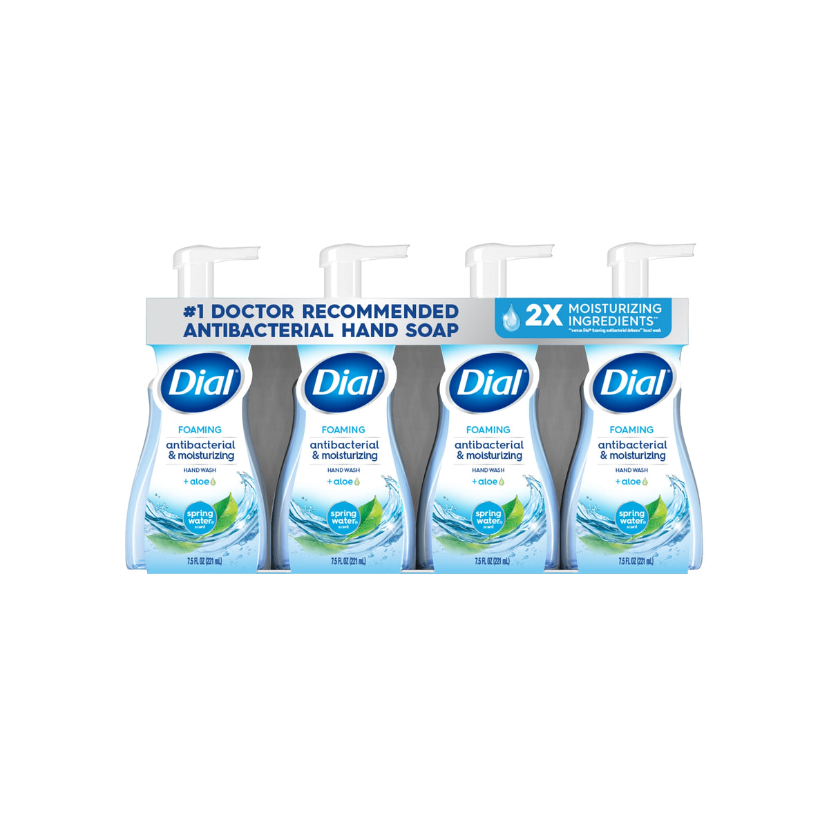 Dial Antibacterial & Moisturizing Foaming Hand Wash + Aloe, Spring Water Scent, 7.5 fl oz, 4 ct - product image 1