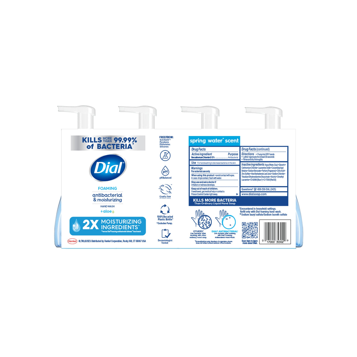Dial Antibacterial & Moisturizing Foaming Hand Wash + Aloe, Spring Water Scent, 7.5 fl oz, 4 ct - product image 2
